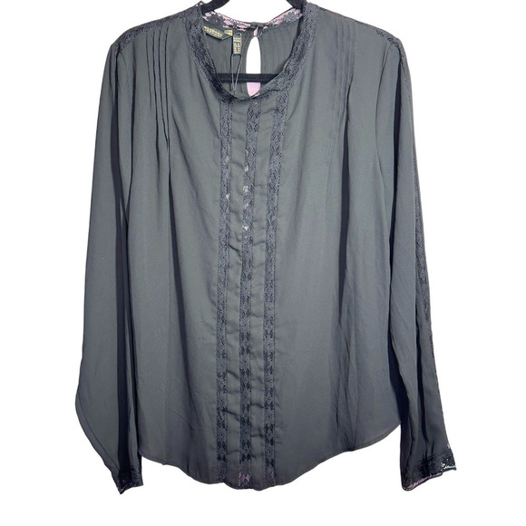 Kardashian kollection Long Sleeve Lace Insert Lace Blouse Chiffon Top Size XL - Picture 1 of 8